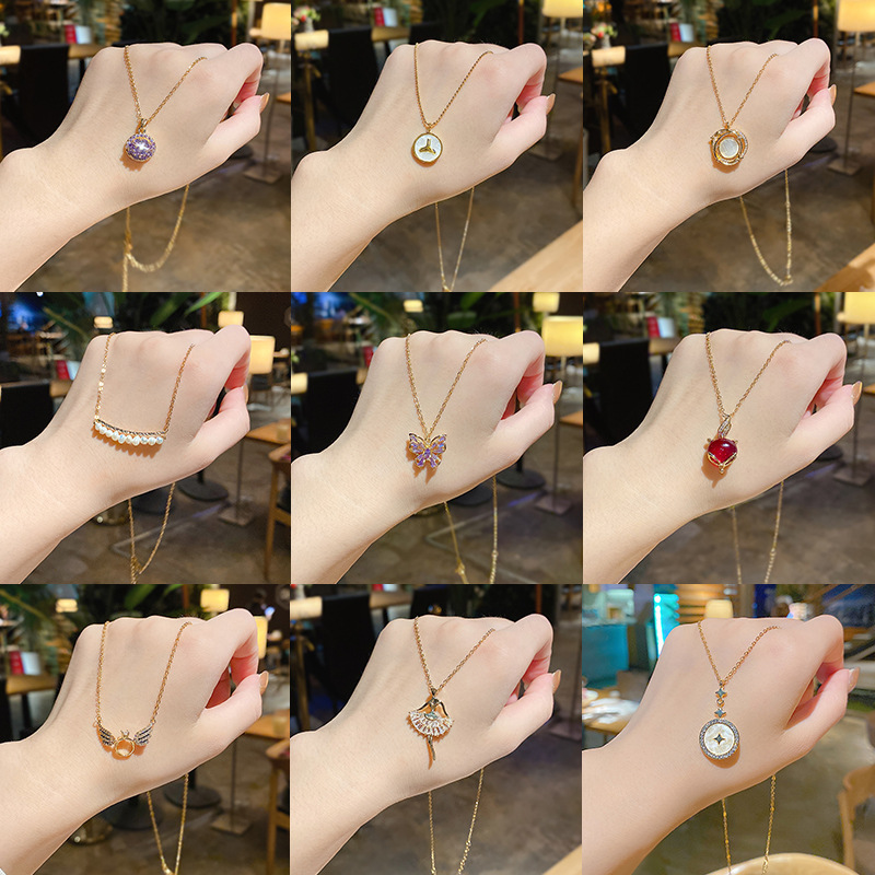 Simple Titanium Steel Pearl Necklace Female Heart Pendant Clavicle Chain