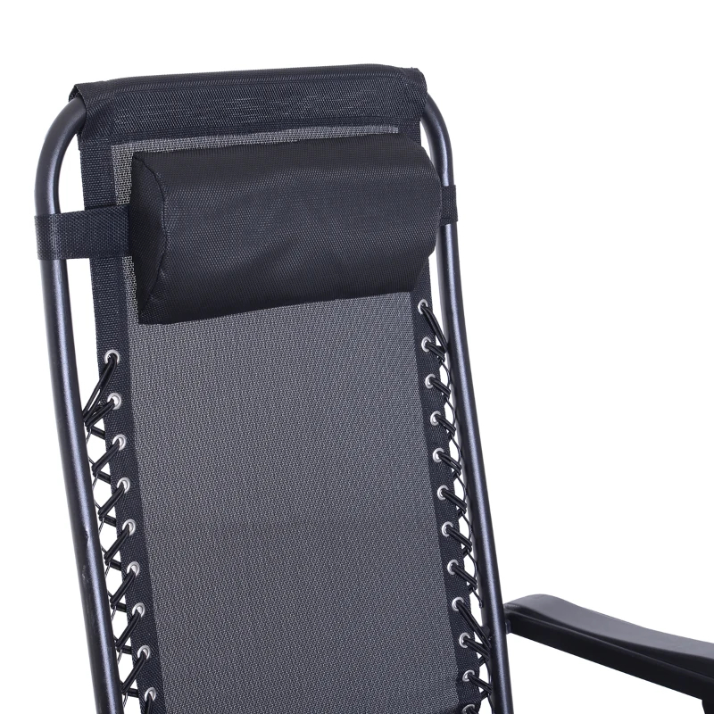 Outdoor Rocking Chairs, Foldable Reclining Zero Gravity Lounge Rocker With Pillow, Cup & Phone Holder, Combo Design With Folding Legs, Black thumbnail 10