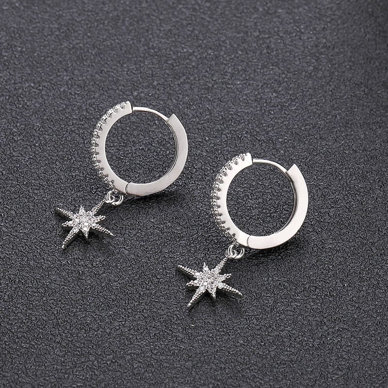 Copper Inlaid Zircon Ice Flower Symmetrical Ear Clips