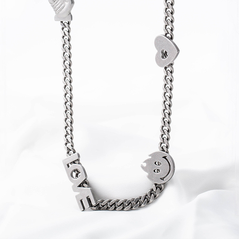 Personality Hip-hop Retro Punk Hipster Antique Color Smiling Face Men's Titanium Steel