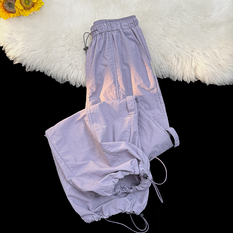 Drawstring Overalls Women's Summer Loose Cuffed Parachute Pants Quick-drying Wide-leg Pants