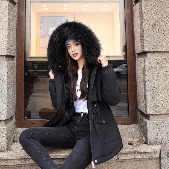 Plush Thick Coat Student Parker Down Black - Shop at LoveMi
