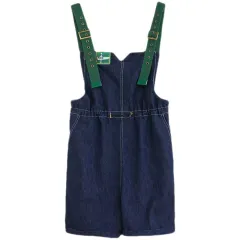 Women's Summer Contrast Color Shoulder Strap Corset Suspender Jeans - Blue - View 1