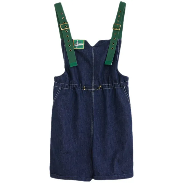 Women's Summer Contrast Color Shoulder Strap Corset Suspender Jeans Blue - Shop at LoveMi
