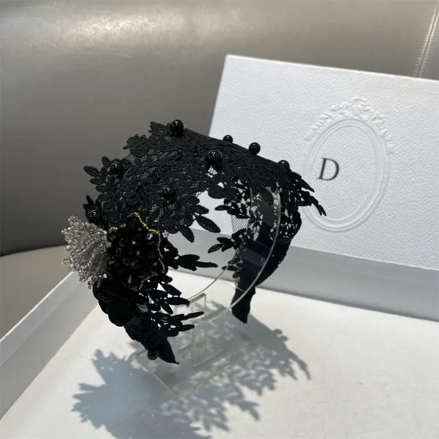 Women's Wide Lace Rhinestone Beaded Headband Black - Shop at LoveMi
