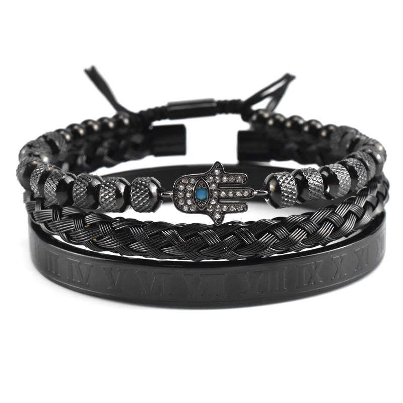 Stainless Steel Roman Digital Bracelet Braided Twist Suit For Men