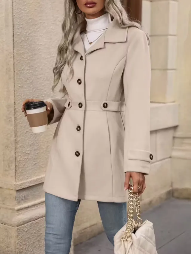 New Style Women's Autumn And Winter Medium length Elegant Woolen Coat, Lapel Button Elegant Slim fitting Woolen Coat - Shop at LoveMi