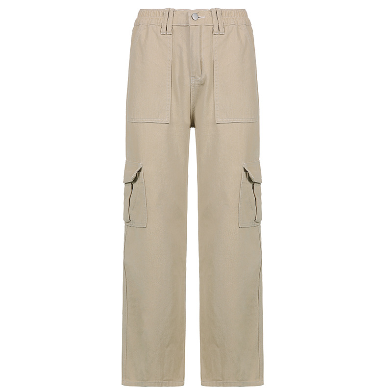 Fashion Multi-pocket Stitching Jeans Solid Color
