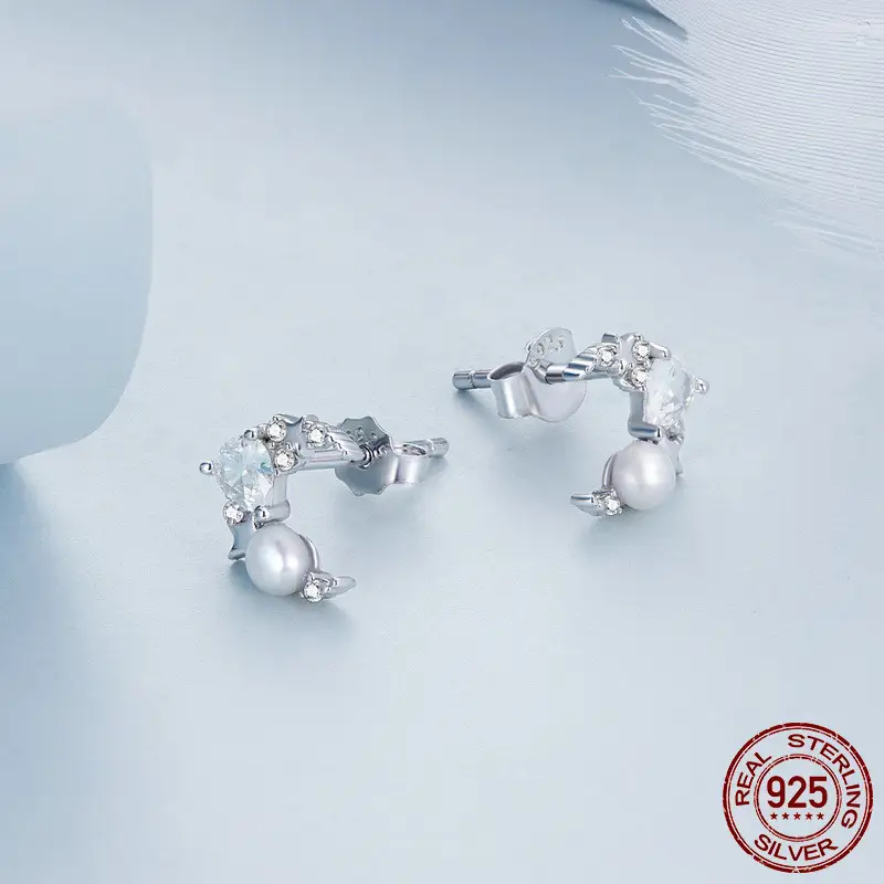 Plating Moon Pearl Women's 925 Silver Earrings