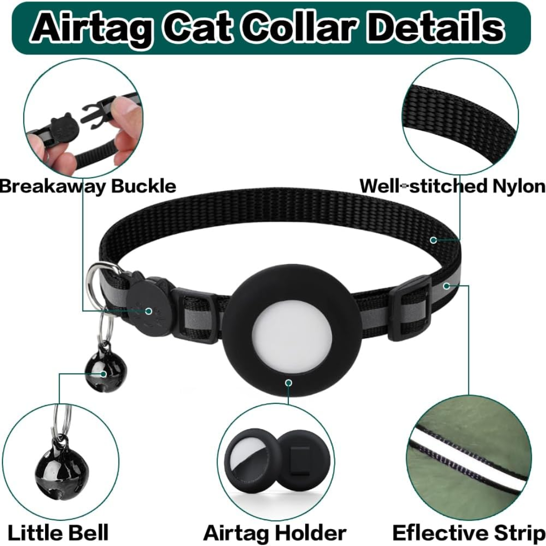 Cat Collar Breakaway, Cat Collar With Air TagBlack thumbnail 5
