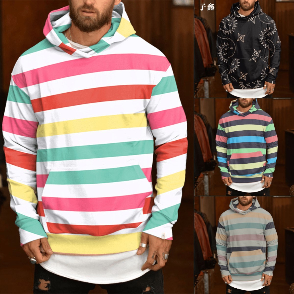 Loose Printed Casual Fleece Hooded Jacket