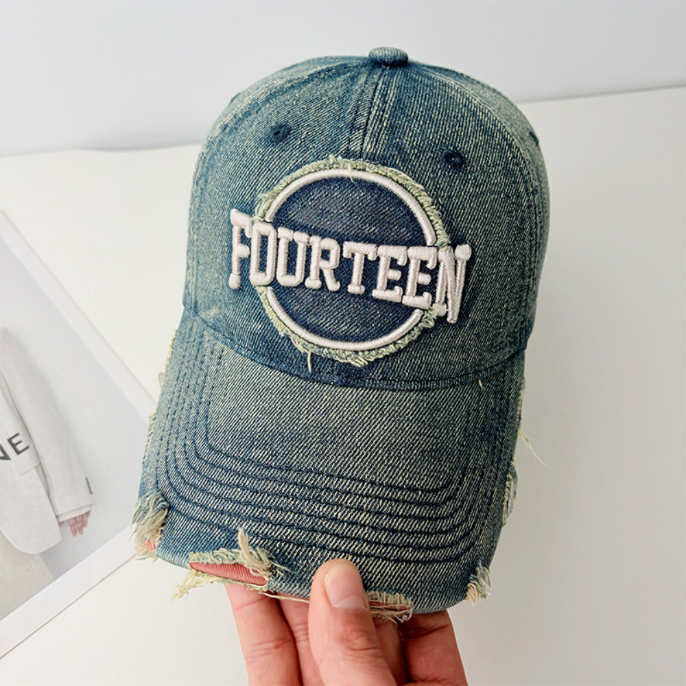 Monochromatic Individuality Frayed Letter Embroidery Washed-out Vintage Trend Fashion Holey Brim Baseball Cap Street Travel 7