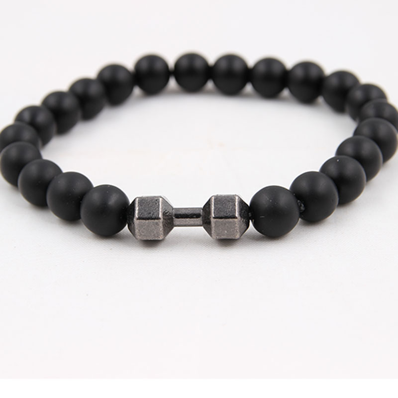 Weathered Agate Volcanic Frosted Beaded  Dumbbell Bracelet