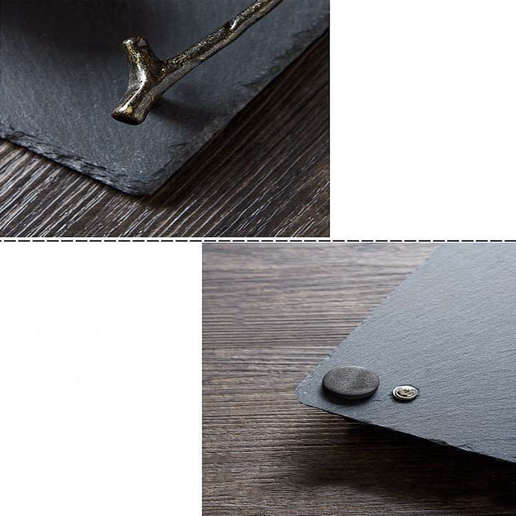 Title 8, Natural Black Slate Branch Handle Rectangular Tray