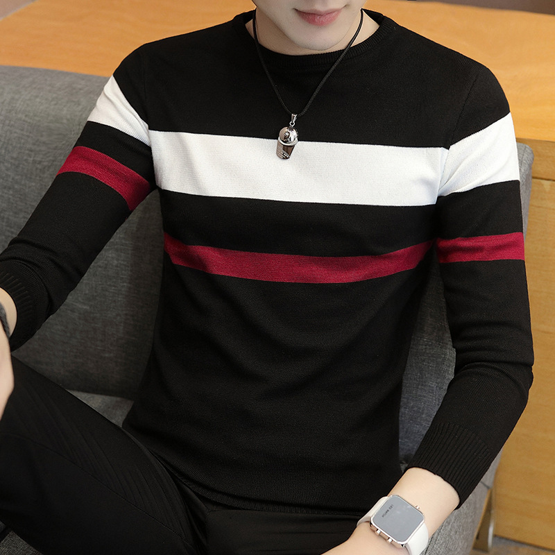 Men's Sweater Knit Sweater Pullover Slim Round Neck Sweater