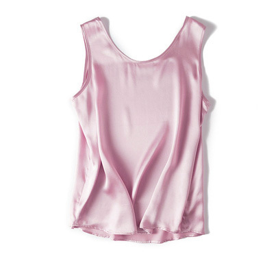 Title 2, L Silk Satin O Neck Sleeveless Shirt Solid Summ...