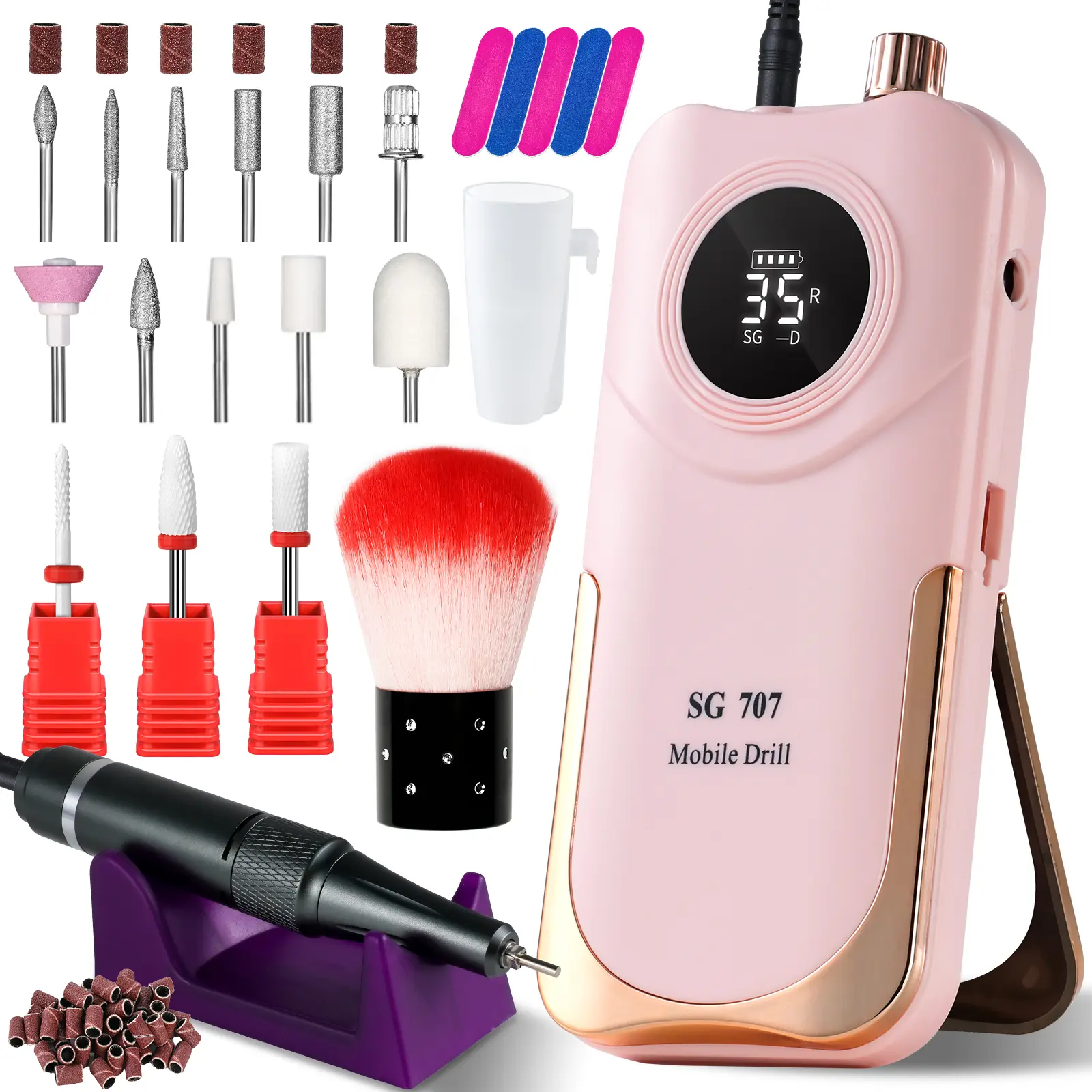 Portable Electric Nail Drill Cordless, 35000 RPM Electric Nail File With Holder,Rechargeable Nail Drill E Filer For Nails,Electric Nail Buffer Nail Filer Electr