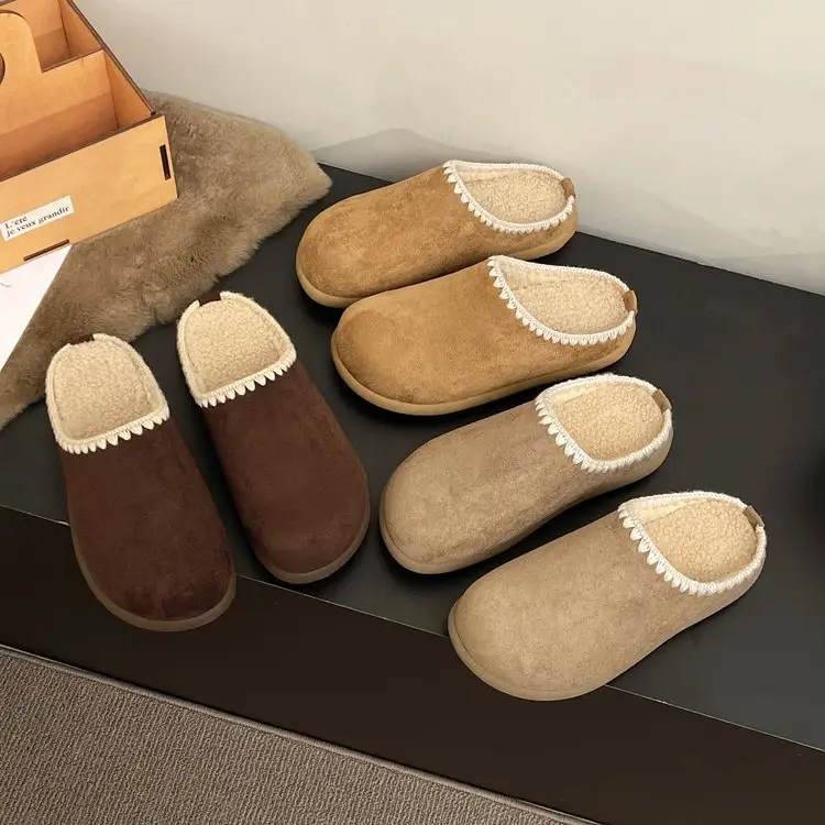 Retro Home Baotou Slippers Simple Lace Thick
