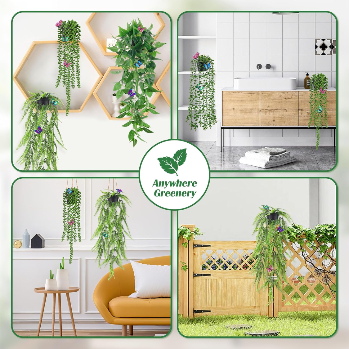 Fake Hanging Plants With Butterflies For Shelf Wall Decor  Artificial Eucalyptus Ivy Vines Faux Potted Hanging Plants Indoor For Bathroom Kitchen Office Wall Shelf Outdoor Decor thumbnail 7