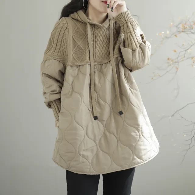 Ladies Knit Top Loose Retro Solid Color Coat Khaki - Shop at LoveMi