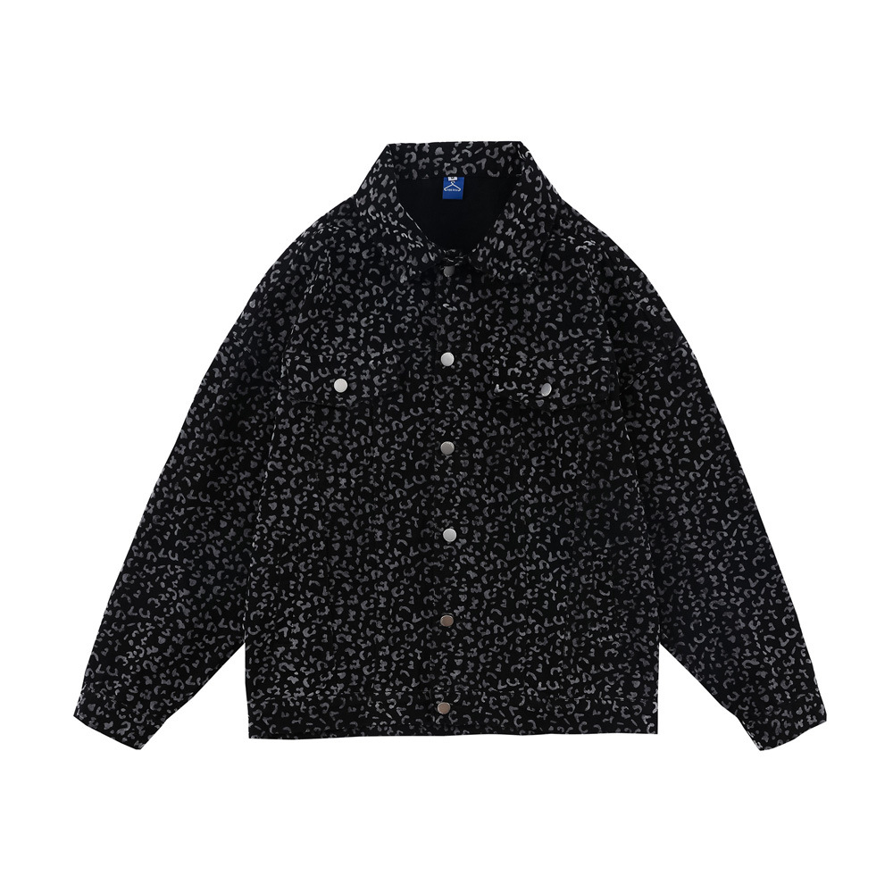 Men's Leopard Print Jacket Loose Lapel Workwear Jacket Denim