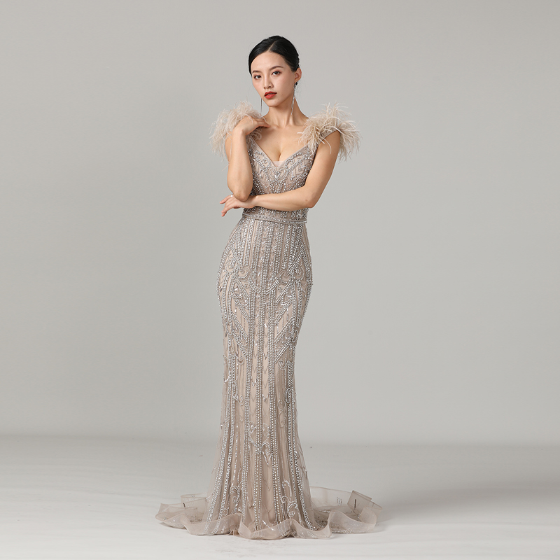 High-end Handmade Beaded Gown Long Skirt