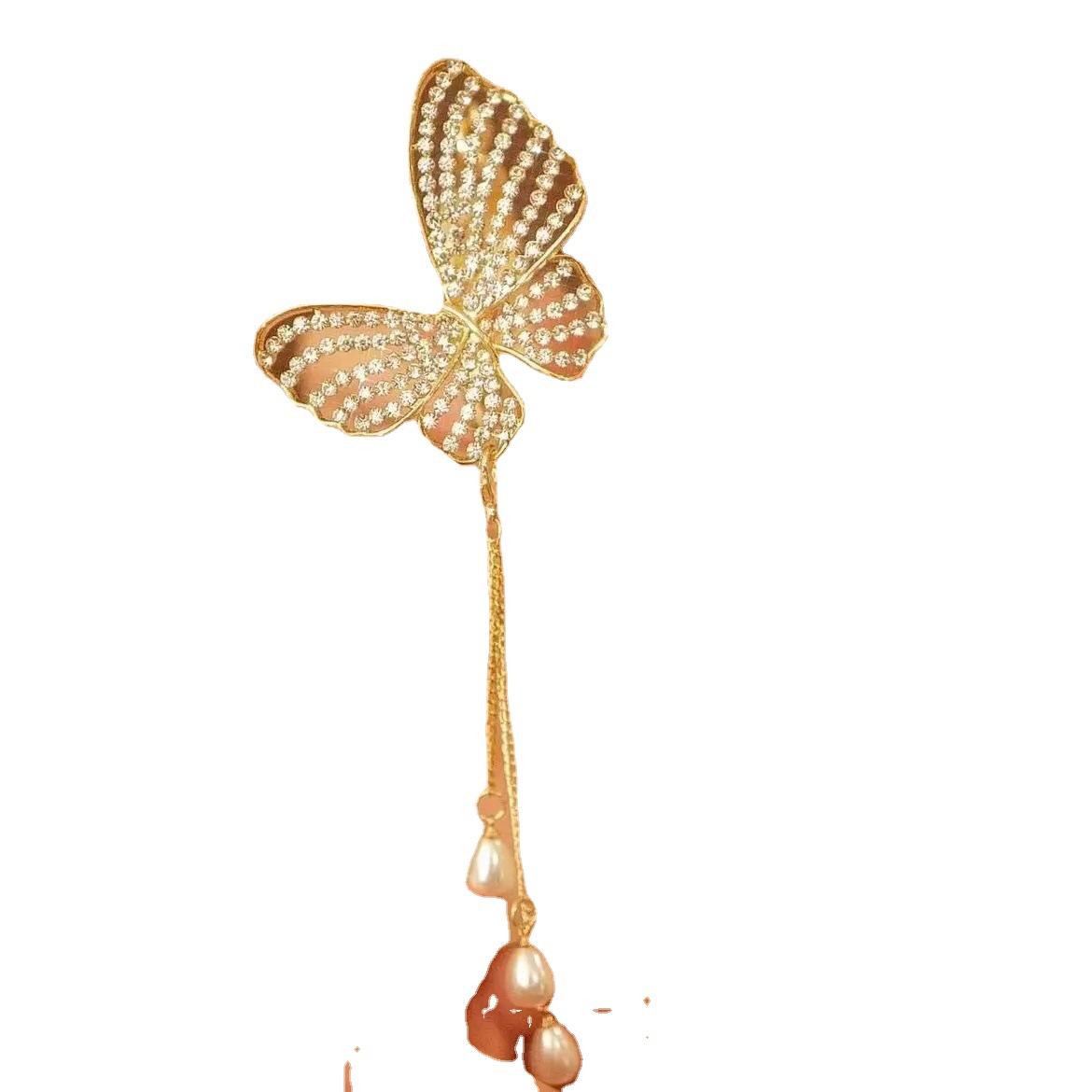 Super Fairy Butterfly Diamond Tassel Horsetail Hair Clip Gold - Shop at LoveMi