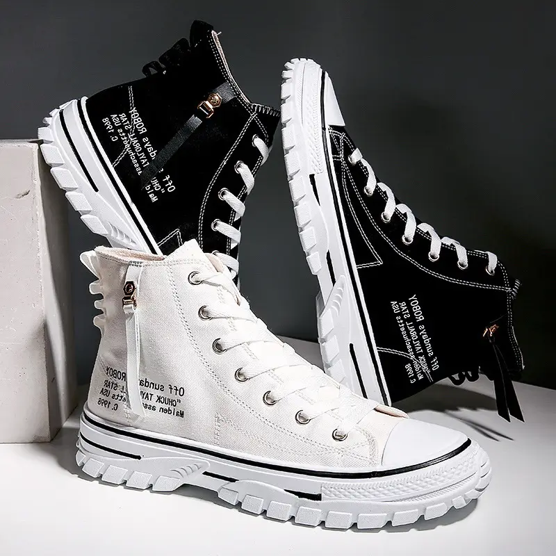 High-top Canvas Shoes Men's Retro Personality Thick-soled Breathable