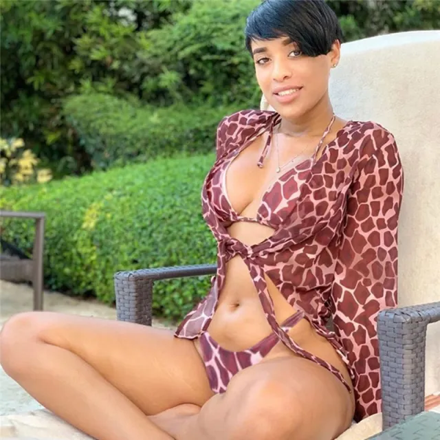 New Bikini Three piece Mesh Swimsuit Stone Pattern S - Shop at LoveMi