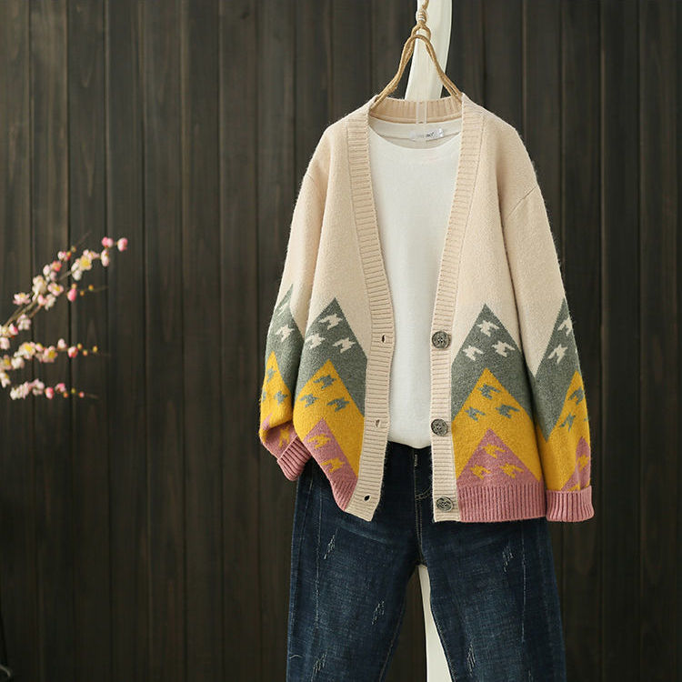 Title 4, Retro Cardigan Jacket Women Knitted Loose Korea...