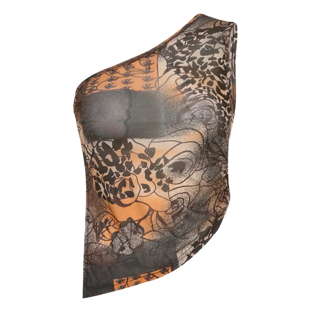 New Hottie Style One shoulder Print Top Girl Brown - Shop at LoveMi