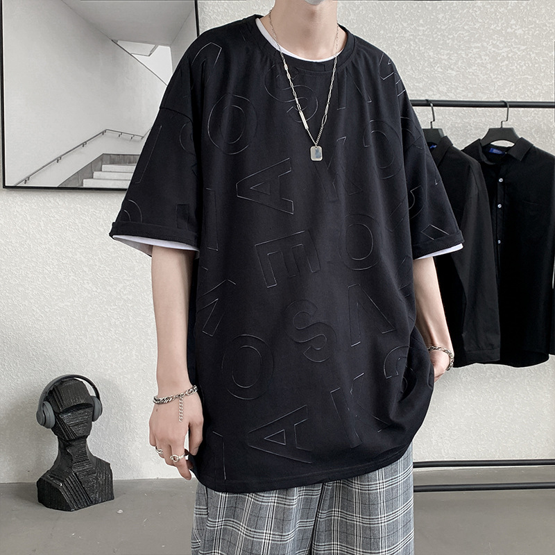 Summer Hong Kong Style Ins Full Screen Letter Short-sleeved T-shirt Men's High Street