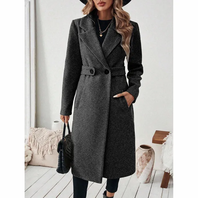 Women's Notch Lapel Trench Coat, Single Breasted Mid Long Casual Formal Outerwear For Fall Winter Dark Gray - Shop at LoveMi