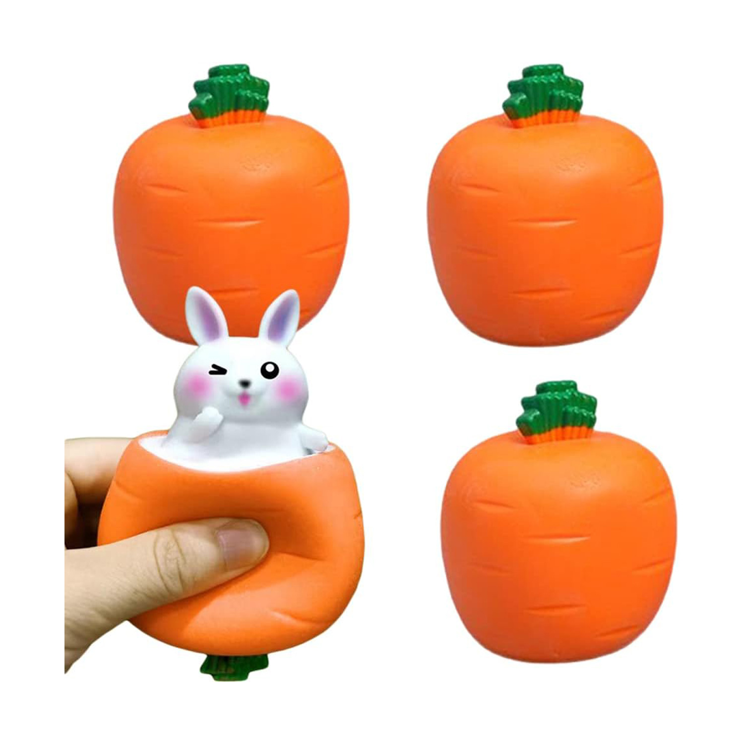 4 Pack Carrot Rabbit Squeeze Stress Balls, Bunny Sensory Fidget Toys, TPR Stress Relief Toys For Kids Adults, Easter Birthday Party Favors For ADD ADHD OCD 2