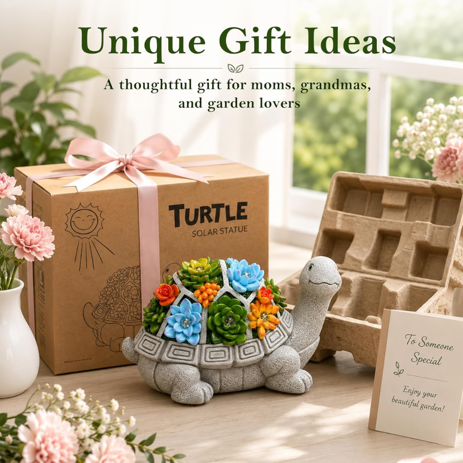 Statue de tortue solaire d'extérieur, 7 lumières LED succulentes – Image 5