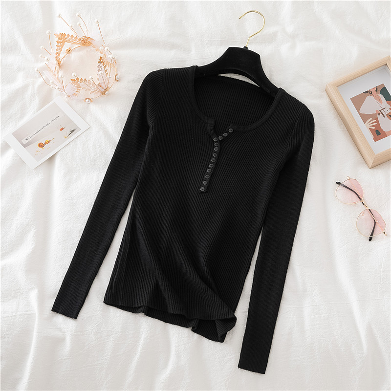 Title 6, V-neck black knitted bottoming shirt women autumn