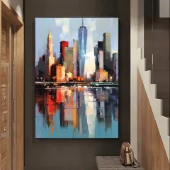 Handmade Oil Painting On Canvas Wall Art Decoration Abstract New York Urban Architecture For Home Living Room Decor Picture Rolled Frameless Unstre... - View 1