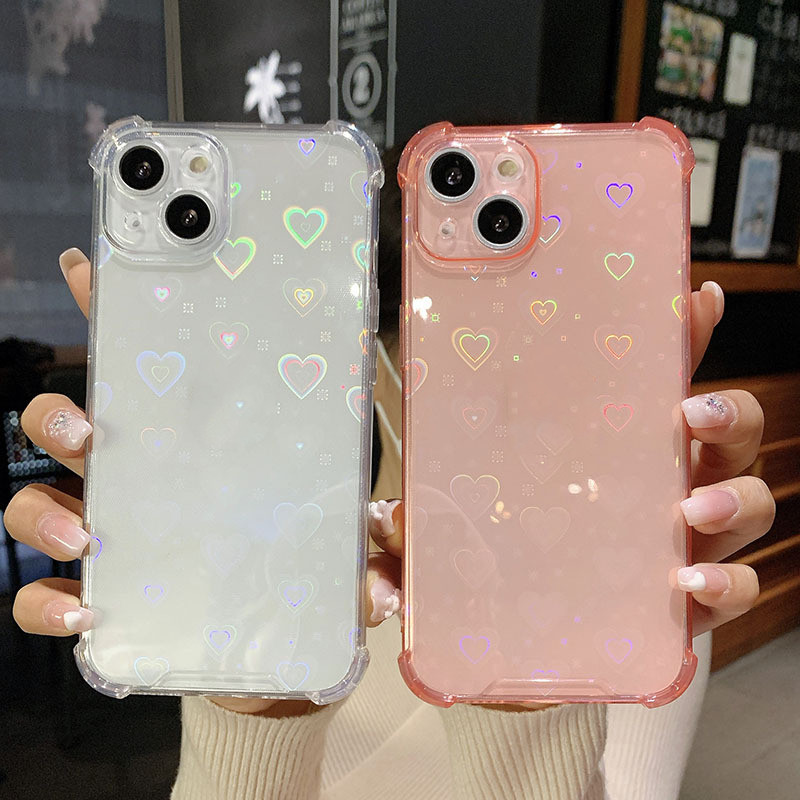 Coque de téléphone en silicone avec amour multicolore laser – orange – iPhone 7/8/SE2