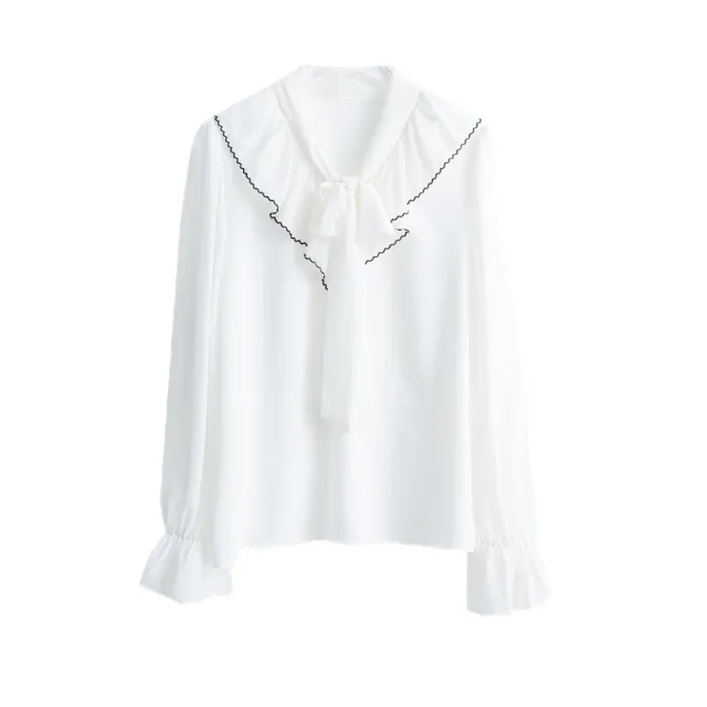 Solid Versatile Color Block For Elegant Banded Chiffon Shirt White - Shop at LoveMi