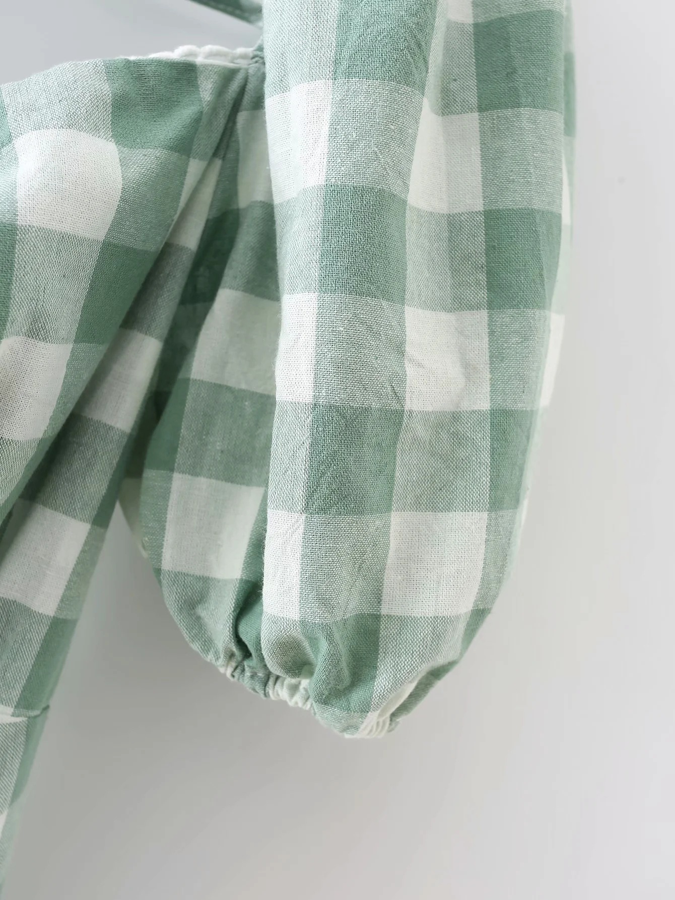 Retro Pastoral Holiday Style Girl Plaid Puff Sleeve Halter Lace-up Dress