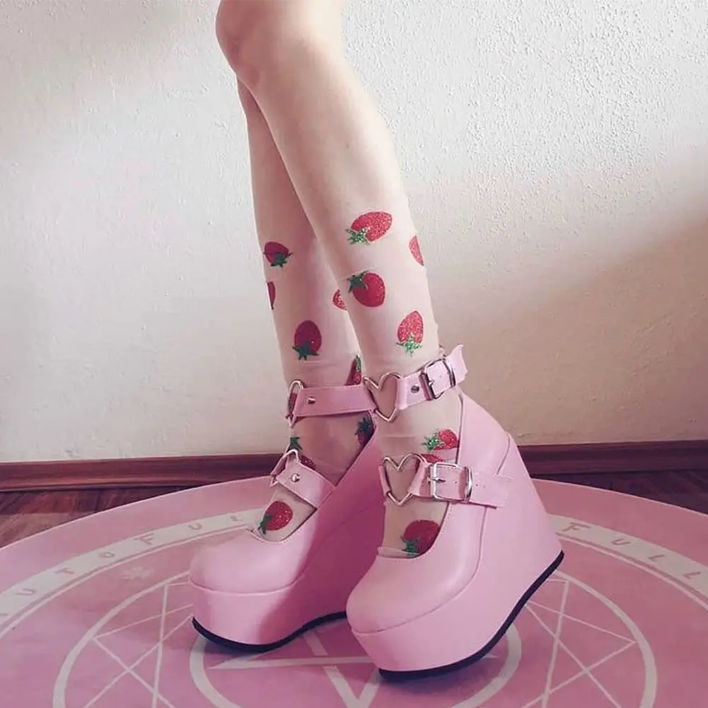 Round Toe Wedge With Solid Color Buckle Large Size Leather Shoes