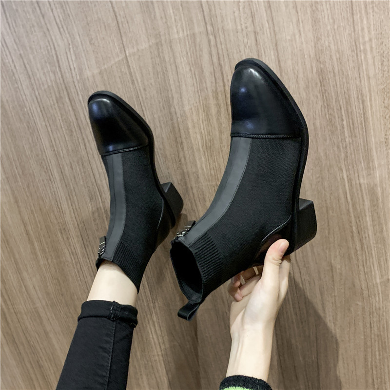 Title 6, All-match thick heel front zipper Martin boots