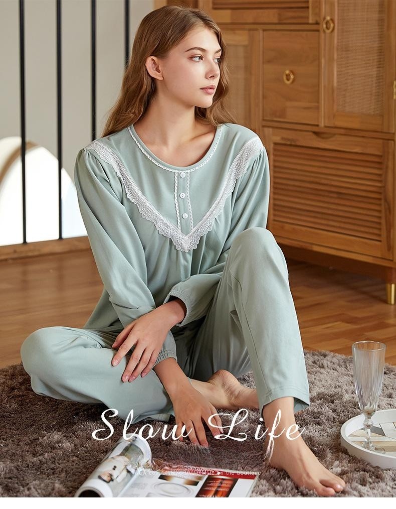 Title 2, Womens Cotton Long-sleeved Pajamas Suit with L...