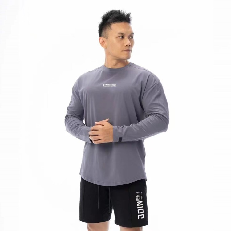 Grey SPORTS FITNESS LONG SLEEVE T-SHIRT MEN