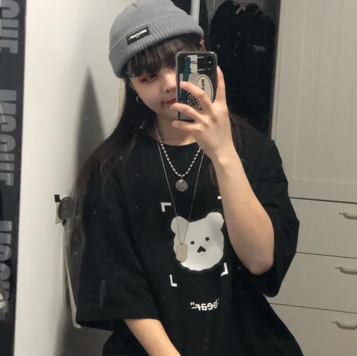 Women's Loose Crew Neck Bear Print Short Sleeves