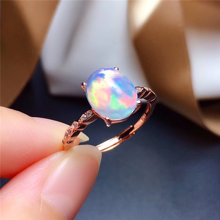 Natural Colorful Opal Ring Silver Simple And Lively Design