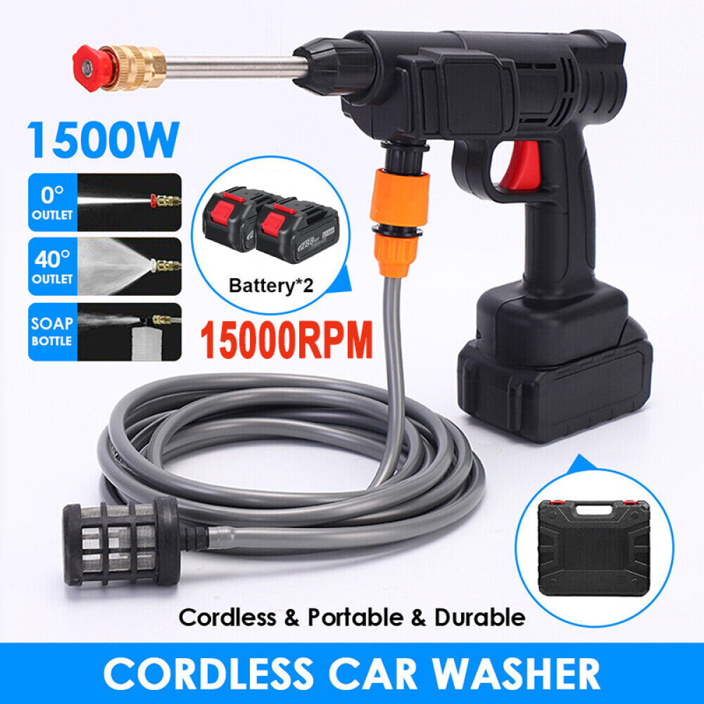 1500W 60Bar 15000mAh Cordless High Pressure Car Washer Spray Water Gun 2 Battery