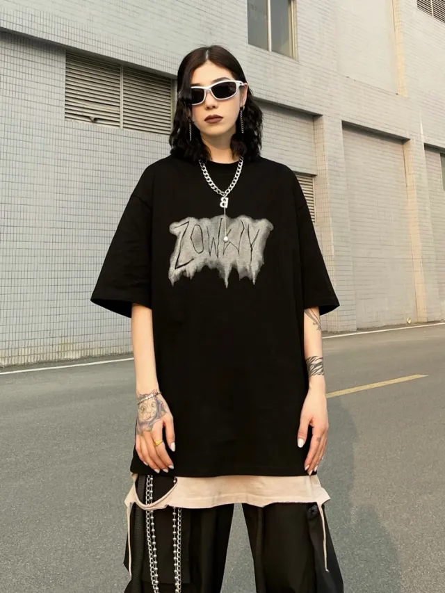 Women's Loose High Street Retro Short Sleeve Shirt Black - Shop at LoveMi