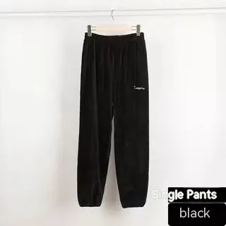 Thermal Coral Fleece Leisure Baggy Pajama Pants Black - Shop at LoveMi