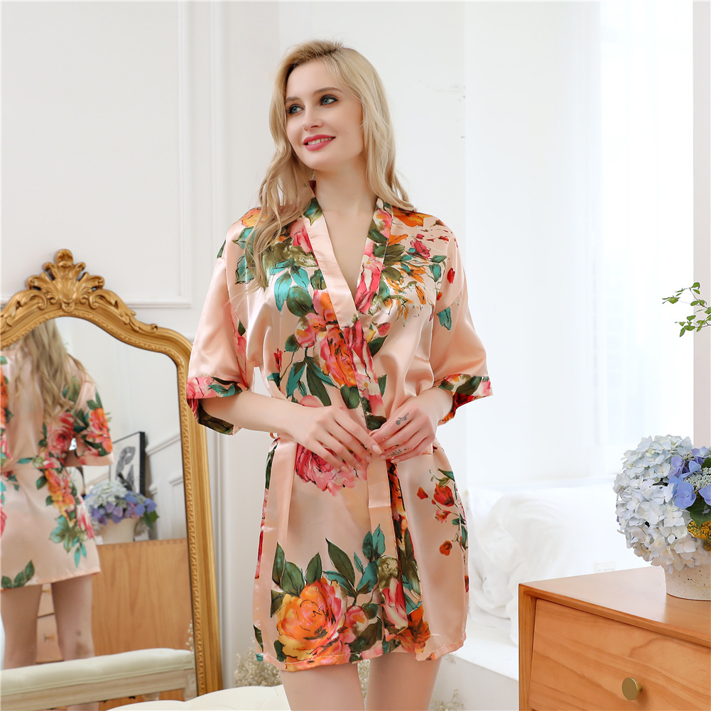 Title 7, Hand-painted peony simulation silk nightgown